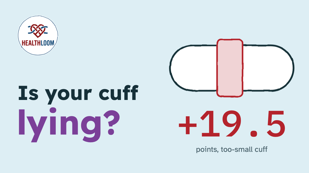 Episode thumbnail: a large arm in a too-small blood pressure cuff, with the words 'Is your cuff lying?' and '+19.5 points, too-small cuff'.
